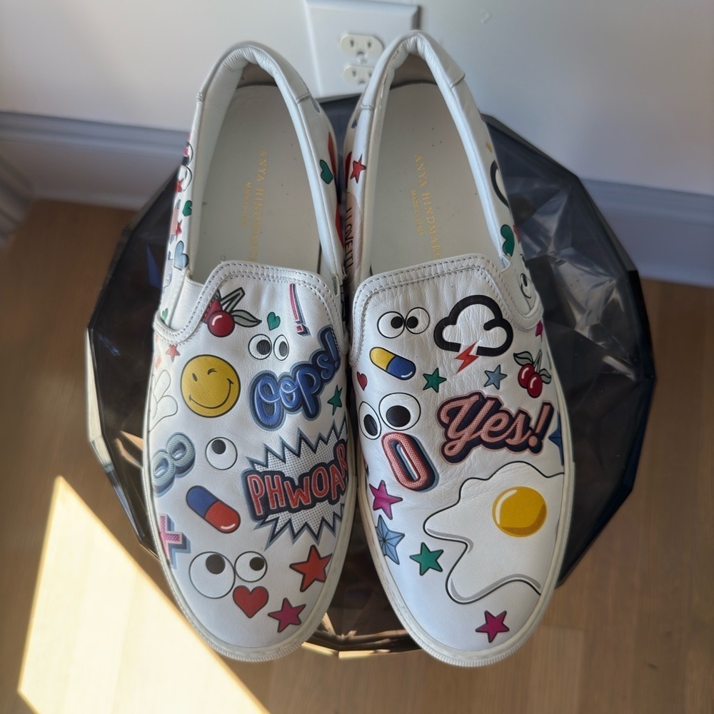 Anya Hindmarch White Wink In Leather Slip on Sneakers